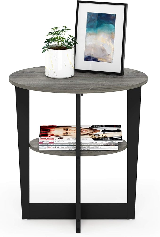 Furinno JAYA Side Table, 2-Tier Round Modern End Table