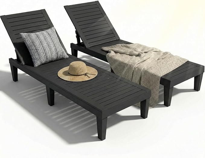 Lounge Chair Outdoor, High-Impact PP 5 Position Adjustable Tanning Chair