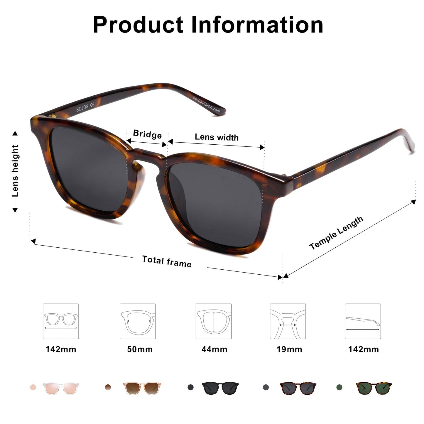 SOJOS Polarized Sunglasses for Women Men Classic Large Vintage Style Shades,Brown Tortoise/Grey