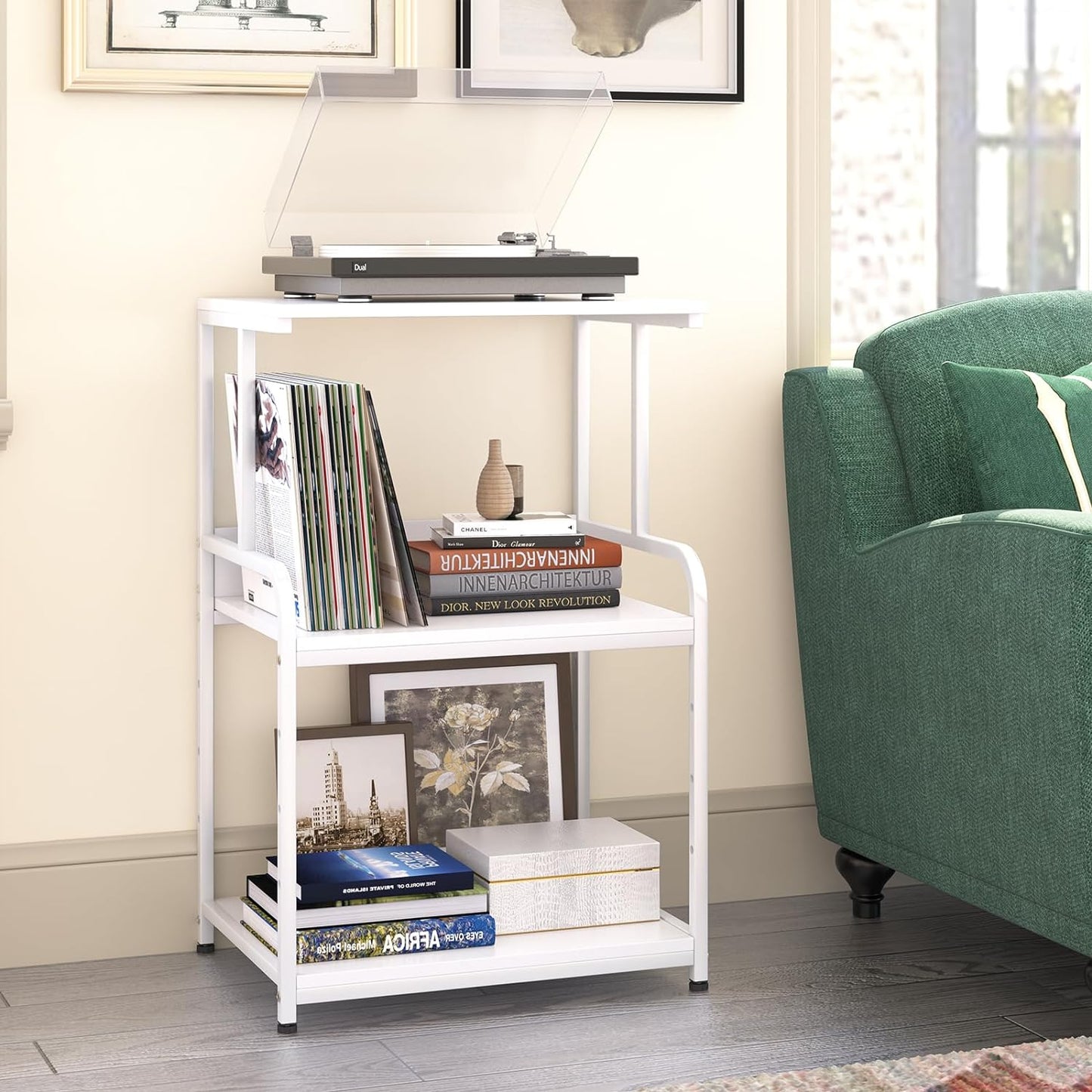 Printer Stand with Storage Shelf,3 Tier Printer Cart with Wheels,Mobile Printer Table for Home Office,Stands for Printer Heat Press Scanner Fax,Industrial Style (White)