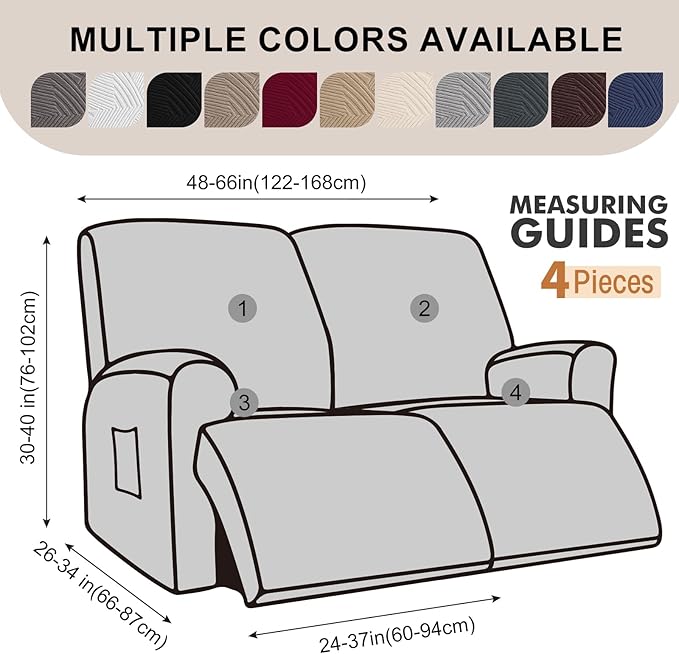 Recliner Loveseat Covers with Console, 6-Piece Stretch Geometric Strokes