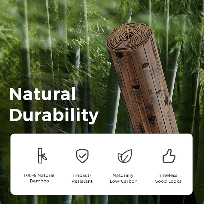 OUZUGIE 1 Pack 96x48 Inch Natural Bamboo Wall Panel – Brown Burned Pole Wrap