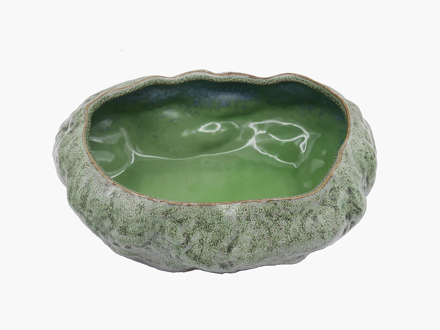 Bonsai Lotus Pot, Shallow Succulent Planter Pot, Goldfish Pot, Premium Ceramic with Decorative Copper Patina Glaze