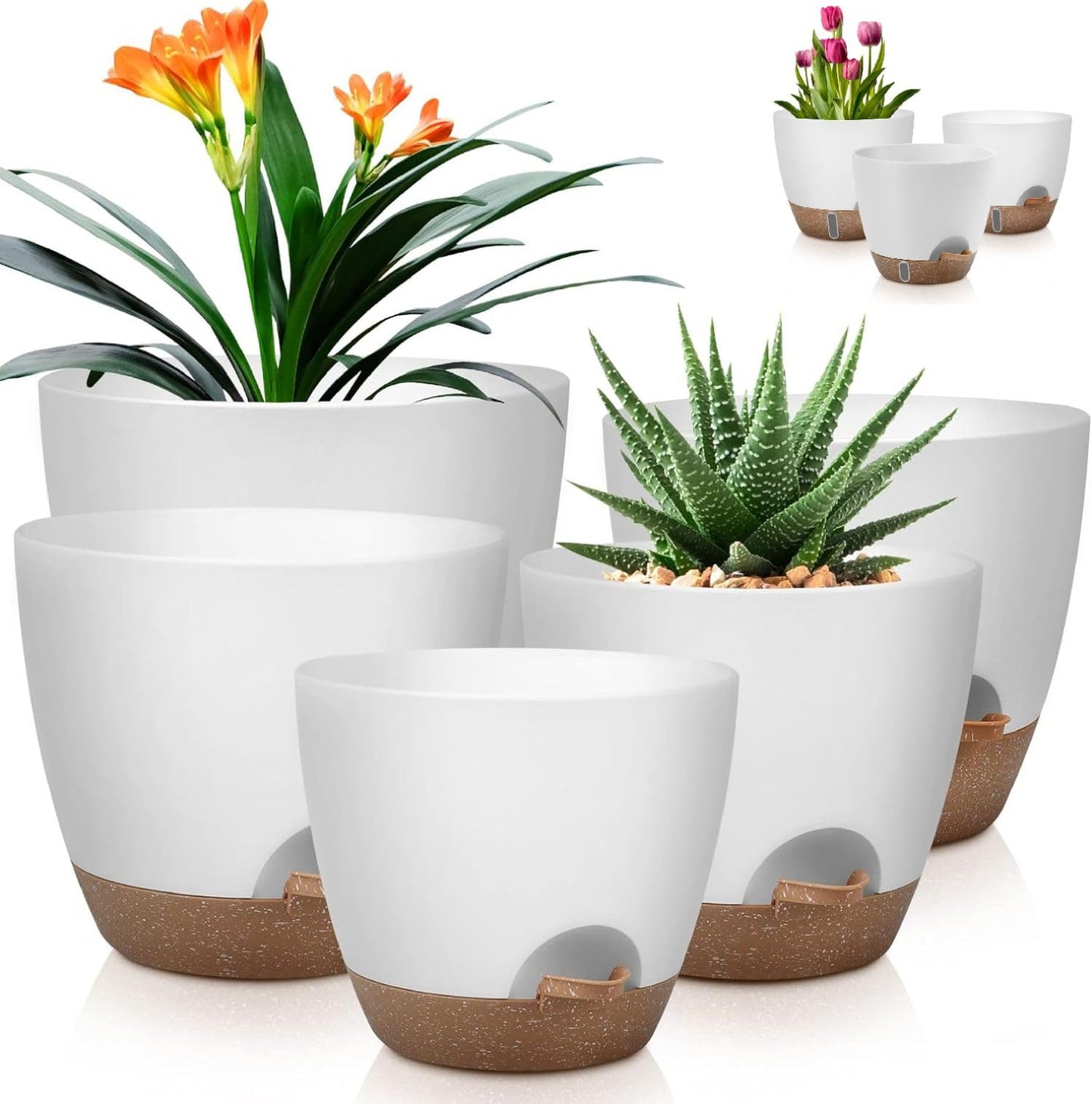QRRICA 10/9/8/7.5/7 Inch Self Watering Pots and 12/10/9 Inch Water Level Indicator Plant Pots