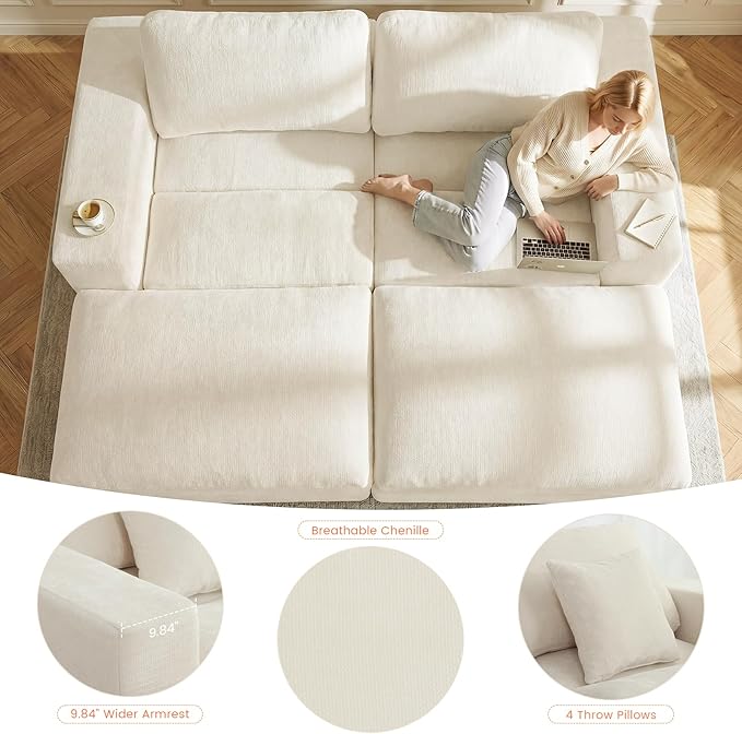 80.7" Oversized Double Chaise Lounge Chair Indoor, Cloud Boneless Sleeper Sofa