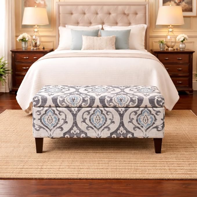 HomePop Large Upholstered Rectangular Storage Ottoman Bench