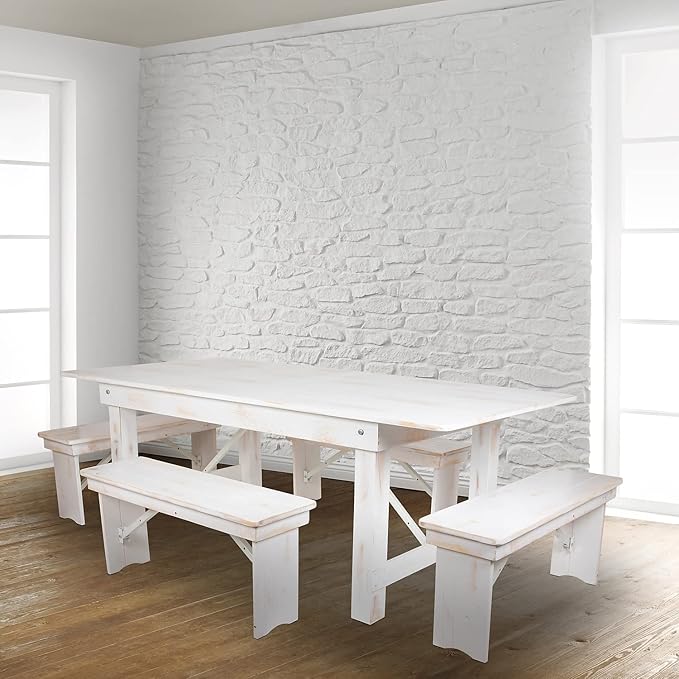 Flash Furniture HERCULES Series 40" x 12" Antique Rustic White Solid Pine