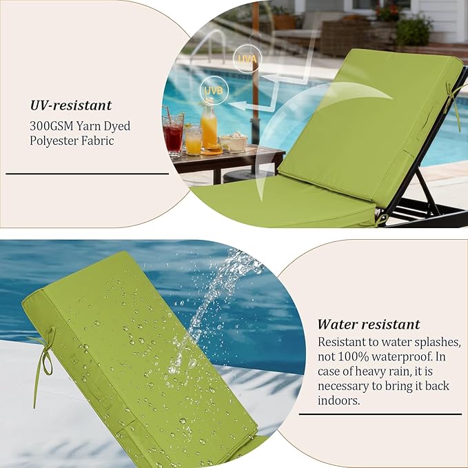 72x21x4in Lounge Cushions for Outdoor Furniture, Outdoor Lounge Chair Cushions