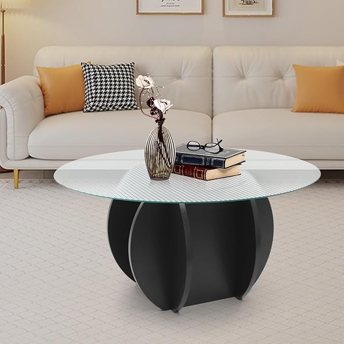 Round Glass Coffee Table for Living Room