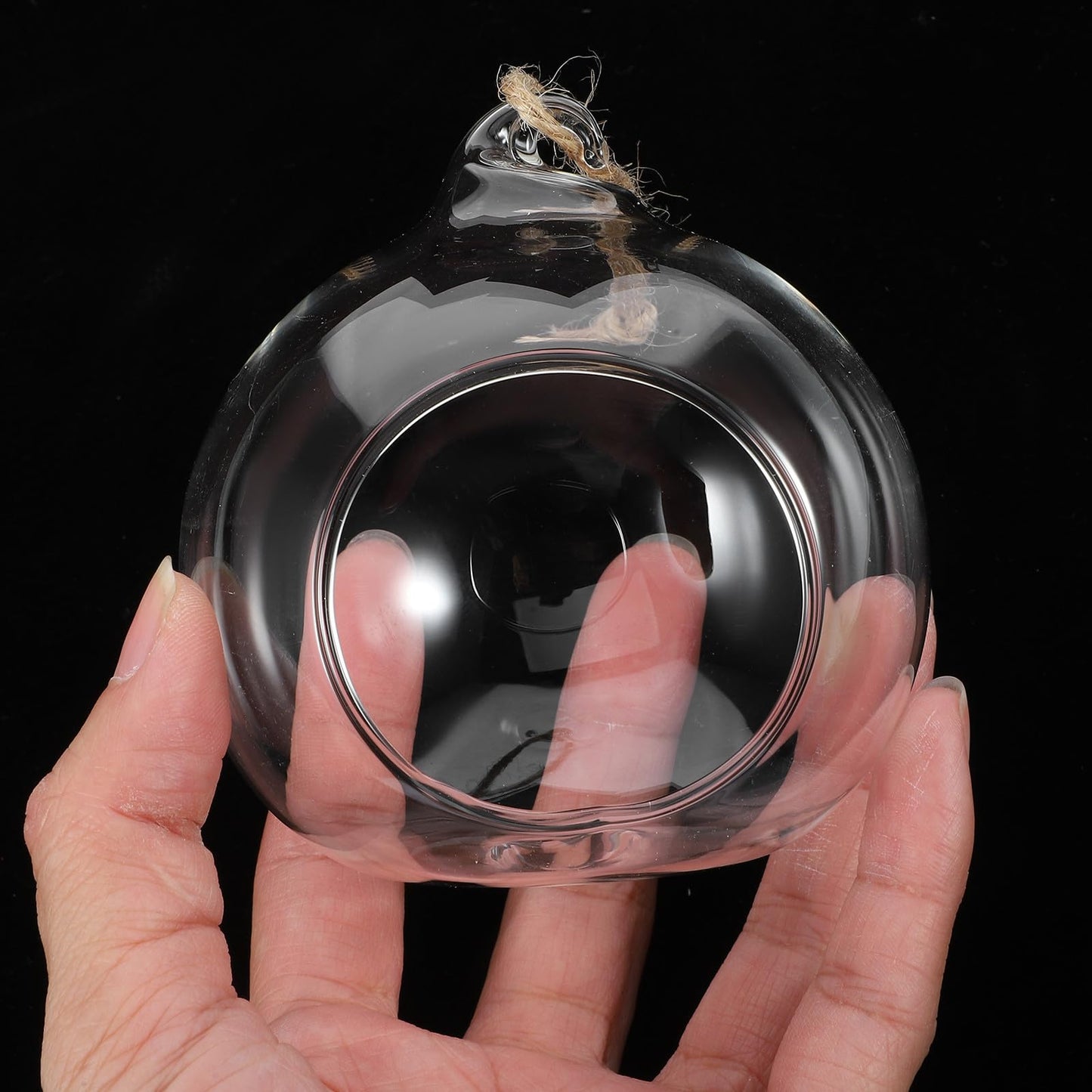 VICASKY 5pcs Hanging Glass Tealight Holders Sphere Ball Candle Holders with 8cm Opening and 1.2m Jute Rope for Indoor Home Décor and Plant Terrariums