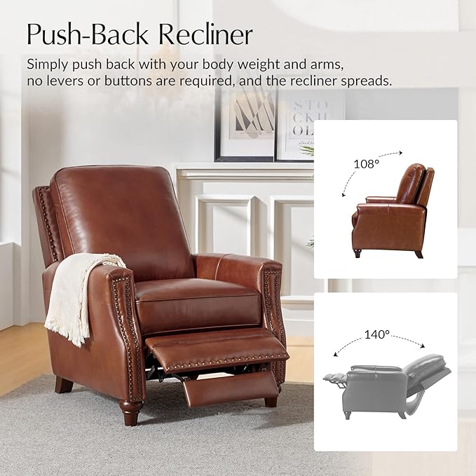 HULALA HOME Genuine Leather Manual Recliner Chairs Set of 2