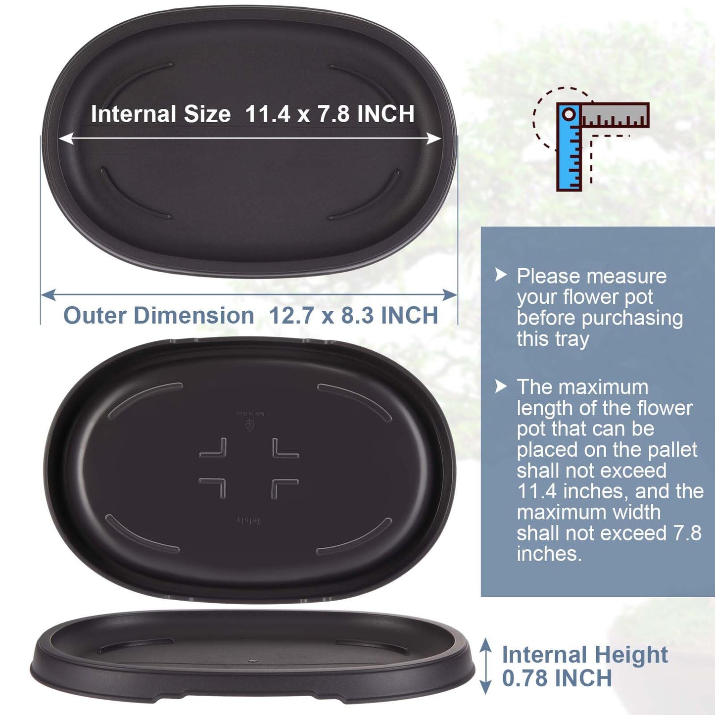 Pinkunn 2 Pack Bonsai Humidity Tray Drip Tray Plastic Plant Water Catcher Plant Saucers for Indoors and Outdoors Cactus, Succulents, Bonsai Tree, Stone Not Included (12.7 x 8.3 Inch)