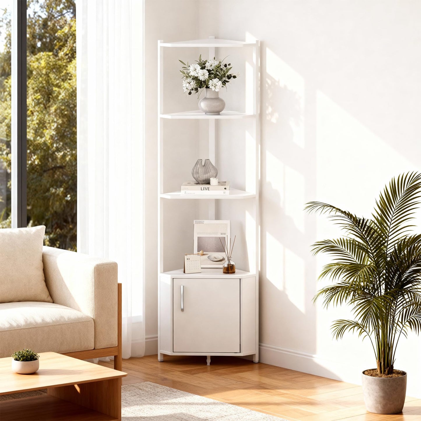 GarveeHome Corner Shelf Stand 5 Tier - 58 Inch Tall Corner Shelf with Wooden Shelves for Storage, Display Plant Stand for Living Room, Bedroom, Kitchen, Bathroom, Home Office