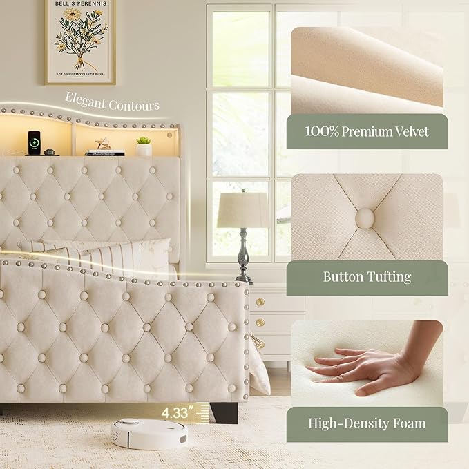 Belffin King Size Bed Frame and Headboard, 50.9" Velvet Upholstered Wingback