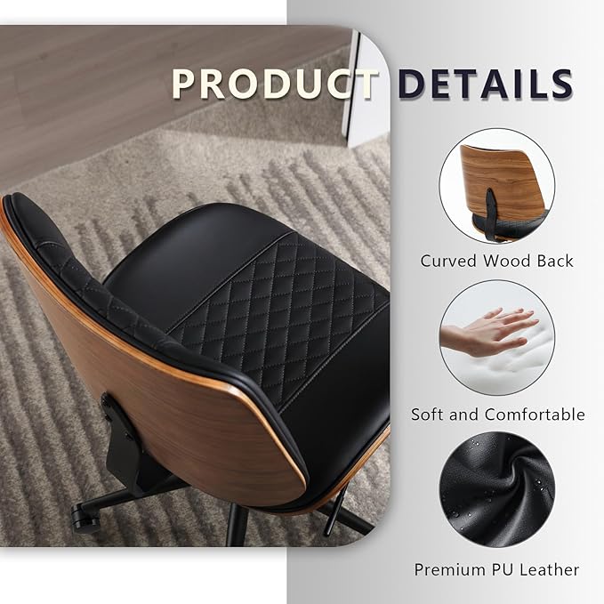 Home Office Chair No Arms with Wheels, Adjustable Height Small Desk Chair