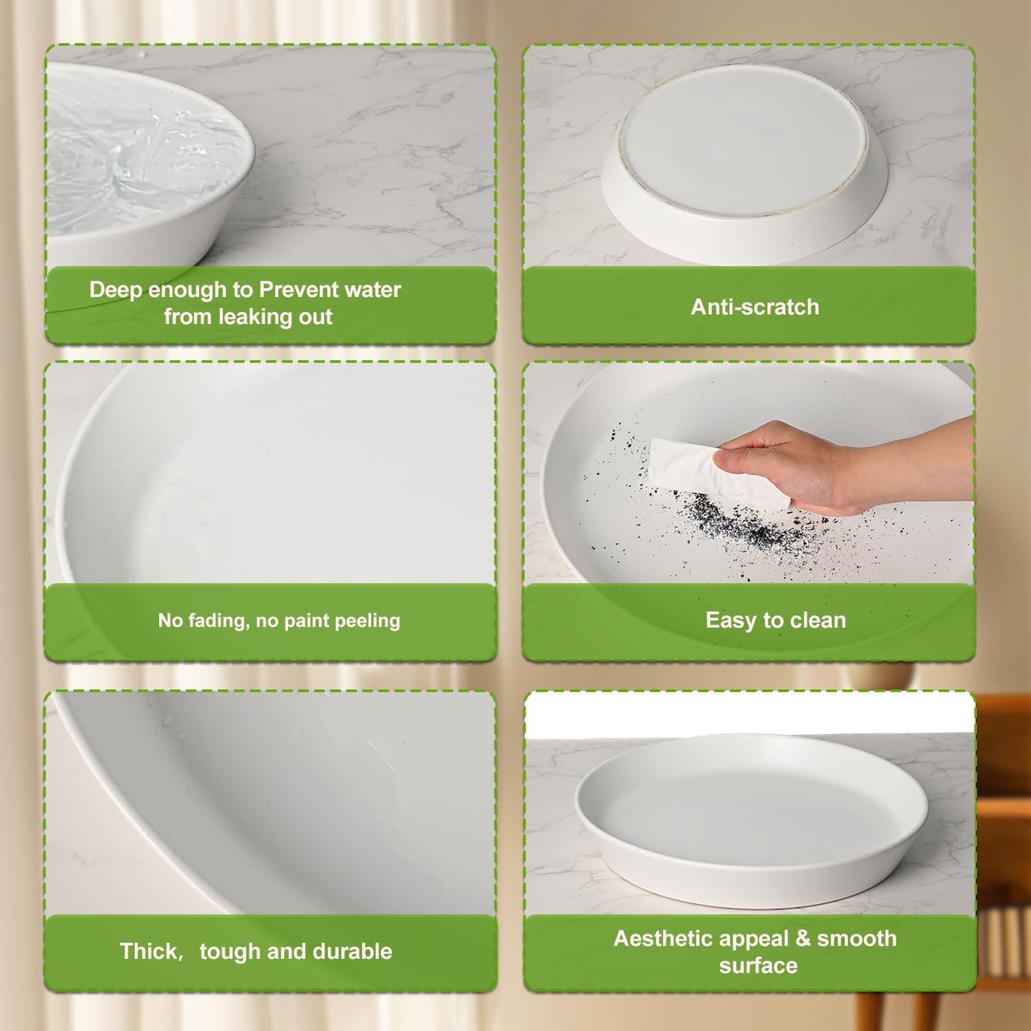 Plant Saucer 8 Inch, 2 Pack Large Plant Saucers Ceramic Tray 8 inch (7.3" Inner) for Flower Pot, Classic Sturdy Planter Water Catcher Tray for Plant Base,White