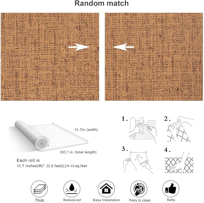 Brown Grasscloth Wallpaper Peel and Stick 393.7" Textured Brown Contact Paper