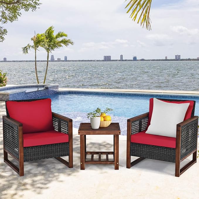 Tangkula 3 Pieces Patio Wicker Furniture Set, Rattan Outdoor Sofa Set