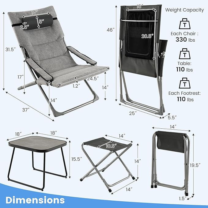 Giantex 5-Piece Patio Bistro Set, Folding Lounge Chairs