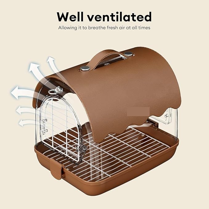 Bird Cage Bird Carrier Backpack with Perch, Transparent Travel Cage Bag with Shade Cover Visible Window for Parrots Budgie Home Decor(Brown)