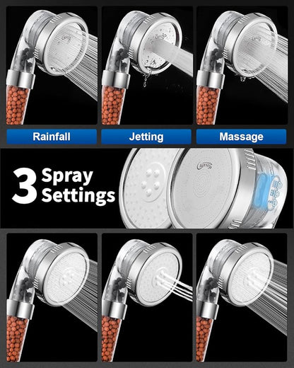 Filtered Shower Head for Hard Water, High Pressure 3 Modes Shower Heads with Handheld Spray, Water Softener Showerhead Set with Mineral Beads to Remove Chlorine & Fluoride for Dry Hair & Skin