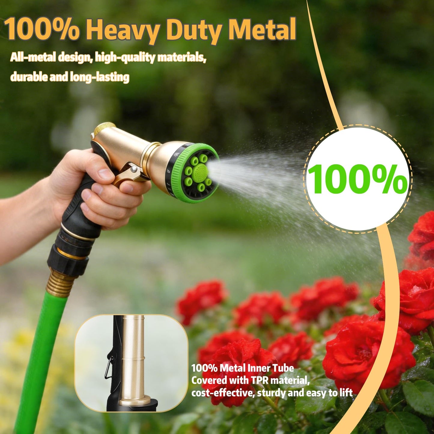 Livoanah High Pressure Hose Sprayer - Heavy Duty Metal Garden Hose Nozzle with 9 Adjustable Spray Patterns, Water Spray Nozzle for Watering Plants, Lawn Care, Car Wash & Pet Cleaning (green)