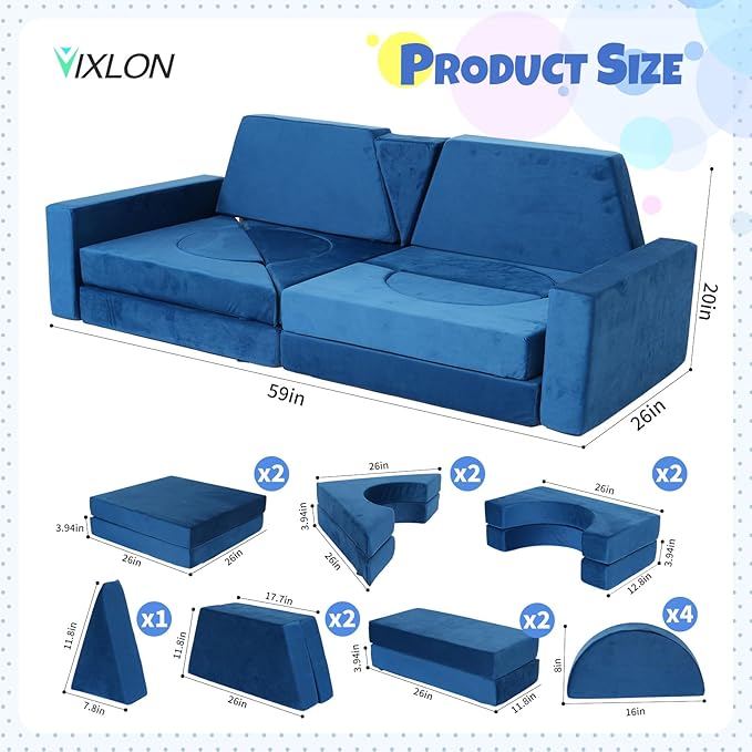 15 Pcs Modular Kids Play Couch, Toddler Couches That Fold Out, Plush Foam Chair