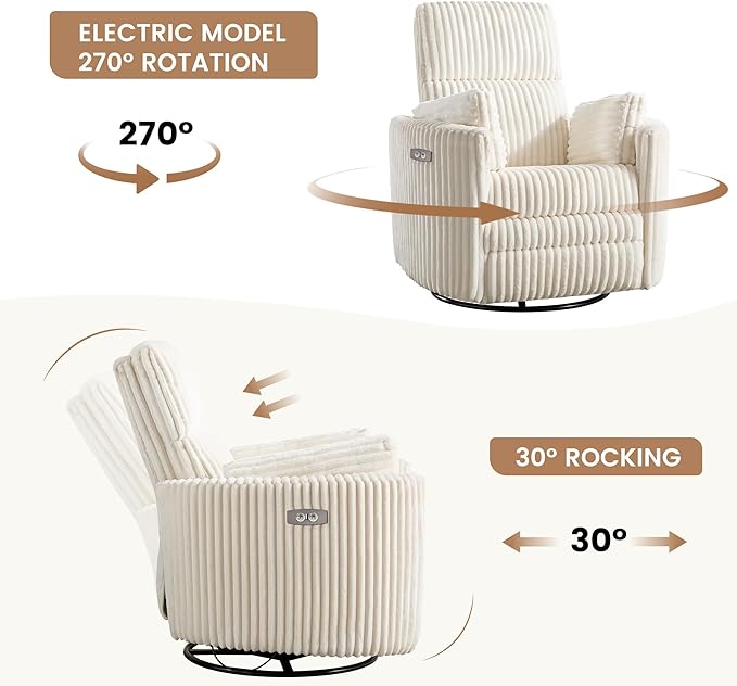 Power Recliner, Nursery Swivel Glider Rocking Chair