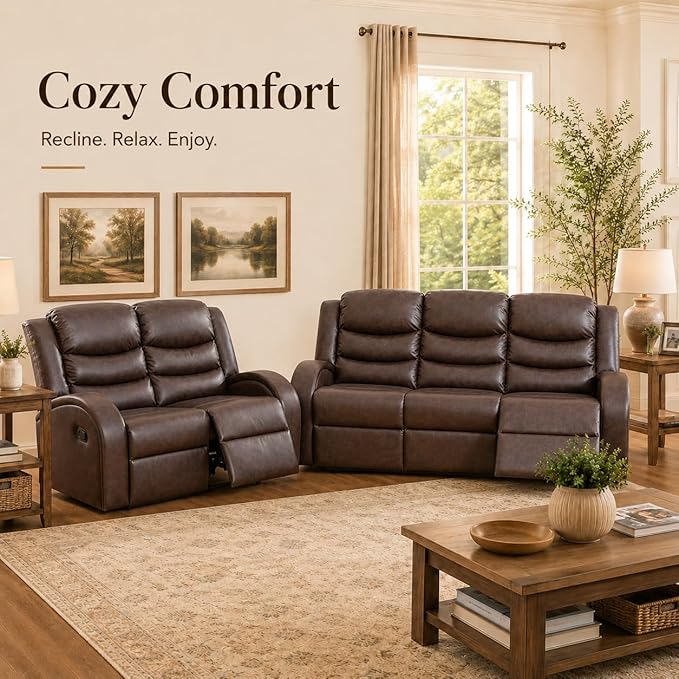 Recliner Sofa Set 2 Piece Living Room Furniture Set Couch Sectional Leather