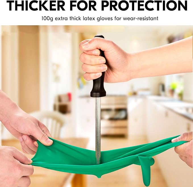 Vgo... 5-Pairs Reusable Household Gloves, Rubber Dishwashing gloves, Extra Thickness, Long Sleeves, Kitchen Cleaning, Working, Painting, Gardening, Pet Care (Size L, Green, HH4601)