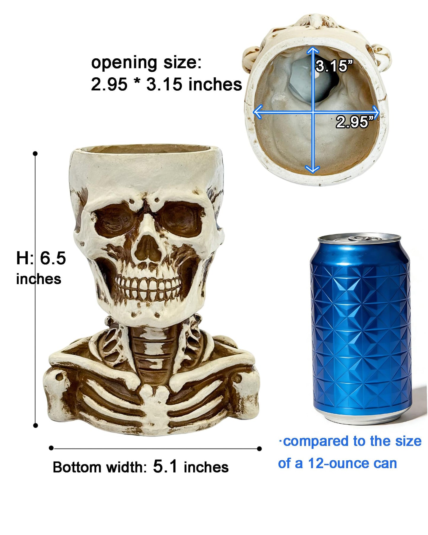COMODID Unique Skull Decor,Skeleton Planter Spooky Face Flower Pot with Drainage Hole,Resin Skull Head Planter for Succulents, Indoor Outdoor Gothic Halloween Home Decor, Gift for Plant Lovers（White）