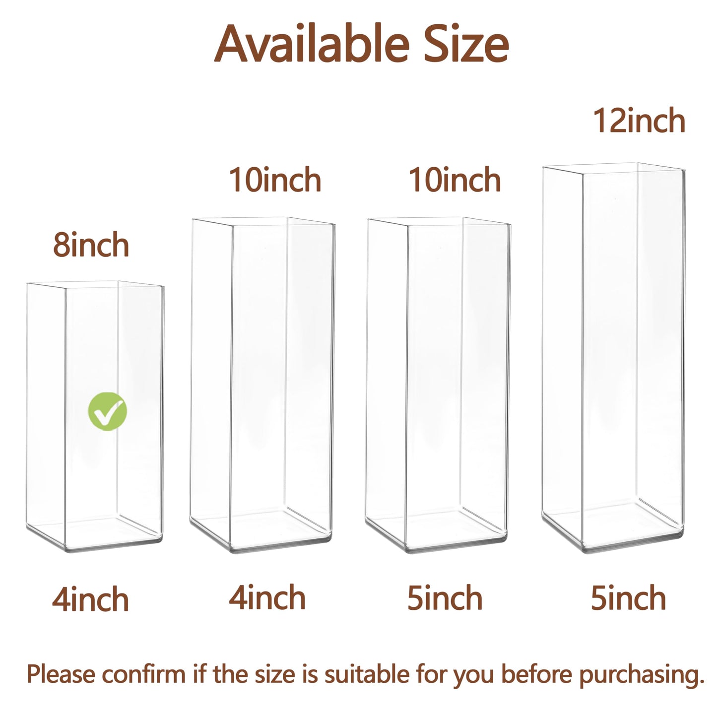 Guluto Acrylic Square Flower Vase, Non-breakable Vase, 4" x 4" x 8" Tall Clear Vases for Flower, Large Cube Floral Plant Container, Planter Terrarium for Wedding Party Event, Home Office Decor