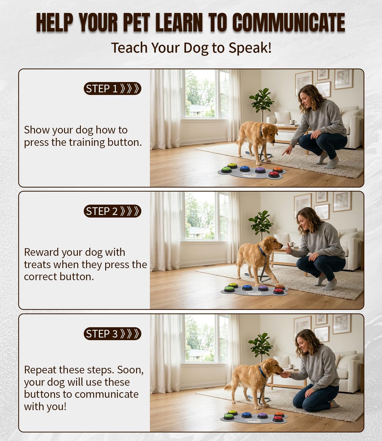 6 Piece Dog Talk Buttons, Dog Buttons for Communication with Non-Slip Mat, 30s Recordable Voice Commands To Train Pet, Dog Talking Buttons Starter Set with 48 Scene Stickers Suitable for Easy Training