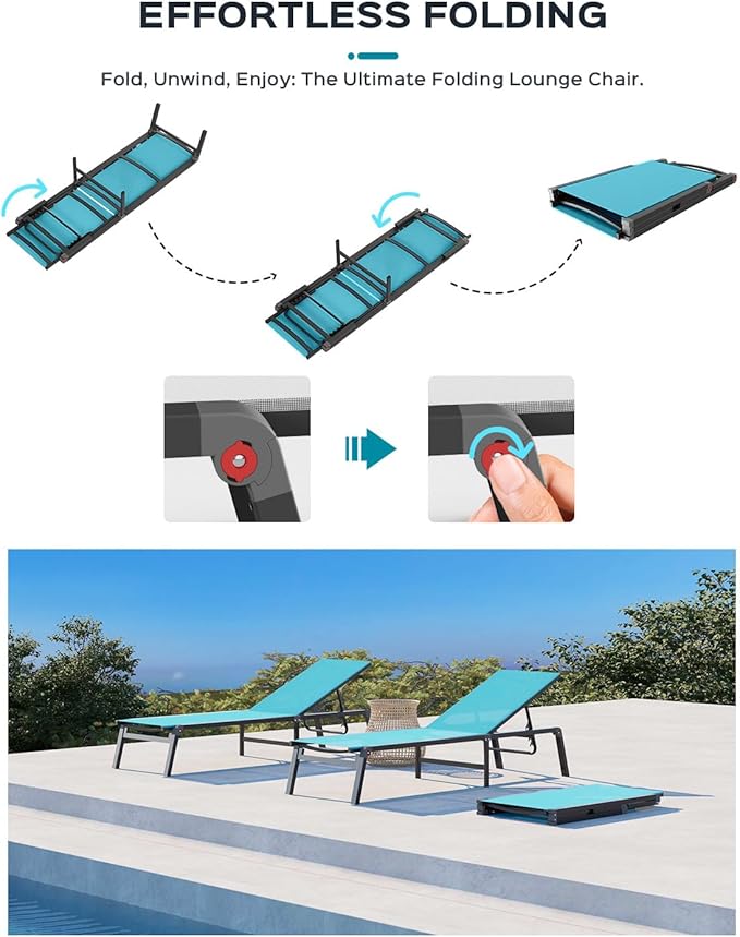 Patio Chaise Lounge Chair Set of 4, Foldable Lounge Chair