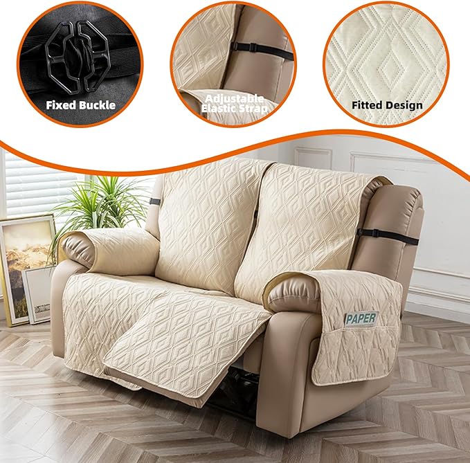 Genina Waterproof Loveseat Recliner Cover Non-Slip, Sofa Cover