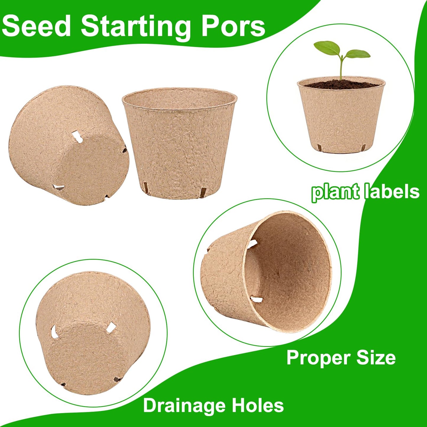 JNYONG 60 Packs 4 Inch Peat Pots,Biodegradable Pots for Seedlings with Drainage Holes, Garden Germination Nursery Pots with 50Pcs Plant Labels