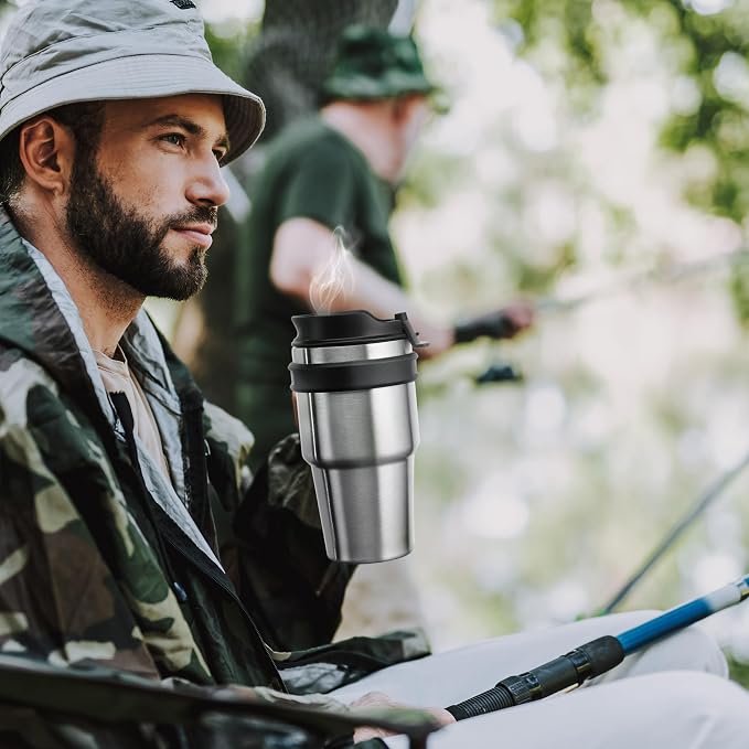 20 oz Insulated Coffee Mug Tumbler with Handle, Stainless Steel Travel Mug Tumbler with Lid and Straw,Double Wall Vacuum Leak Proof Ice Coffee Thermal Cup, Black and Navy