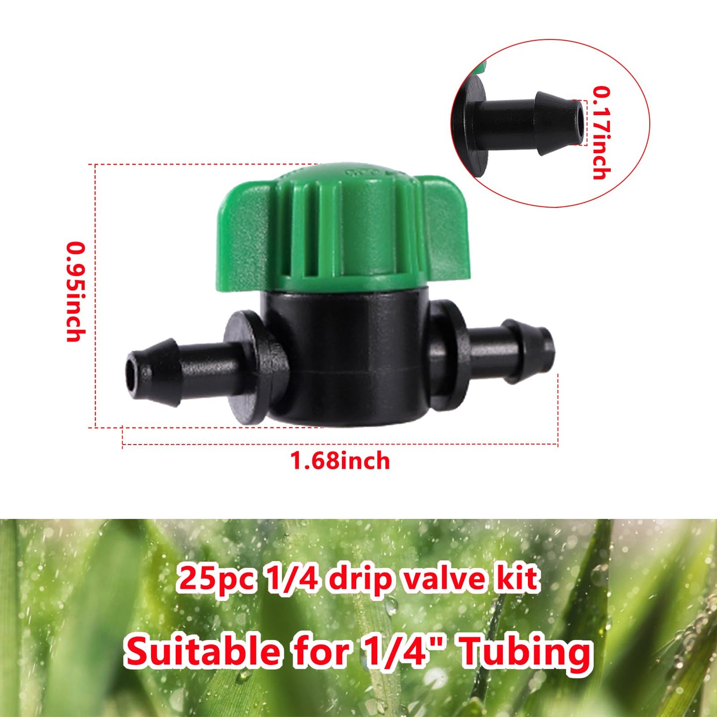 NRWRTY 1/4 Inch Drip Irrigation Shut Off Valves, 25 Pack 1/4" Drip Irrigation Valve, Flow Control Valves for Garden, Greenhouse, Lawn, Patio Drip Sprinkler System