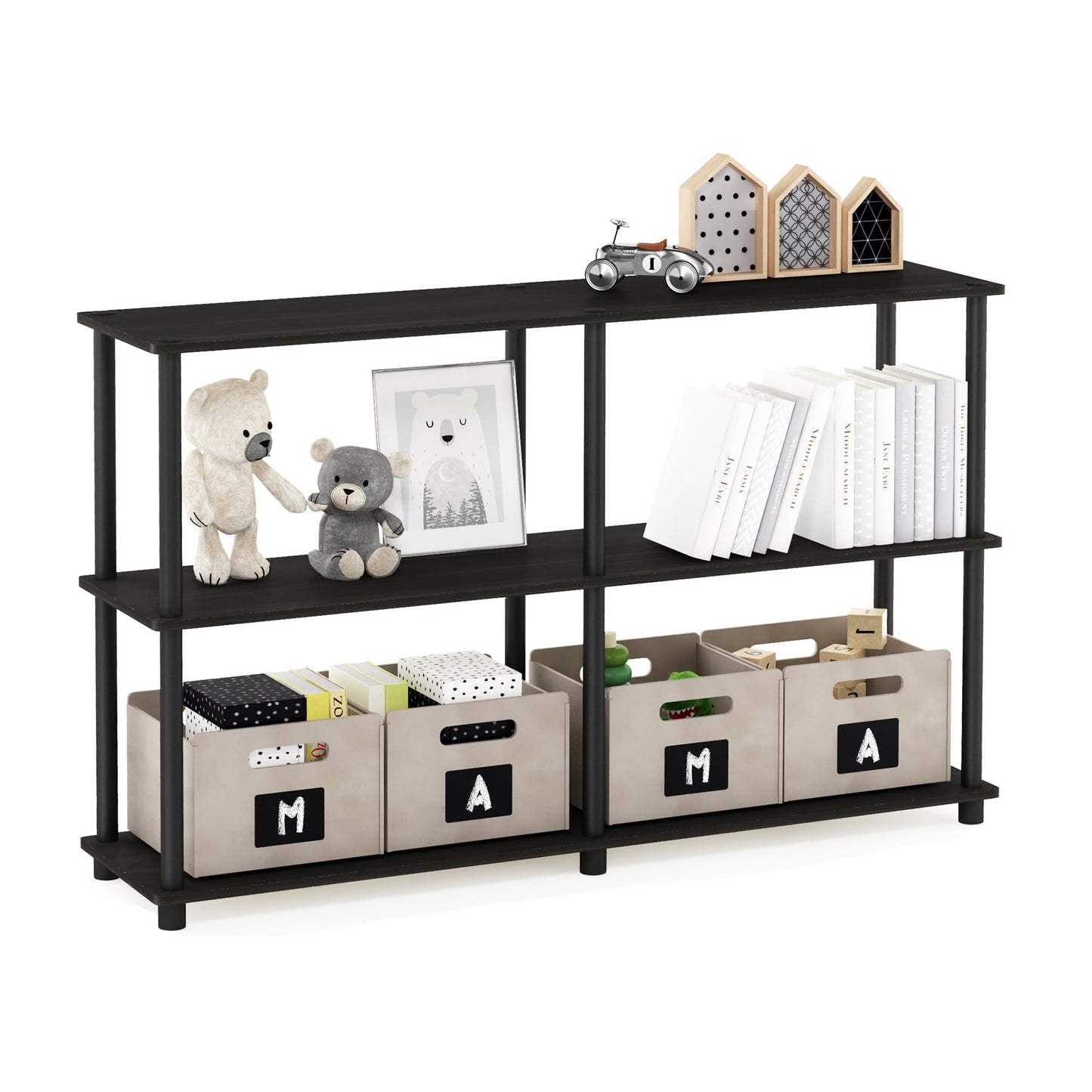 Furinno TURN-N-TUBE Storage Shelves, 3-Tier 47.4 Wide Book Shelf, Corner Shelf, Toolless Open Shelves, for Organization and Storage, Living Room, Garage, Home Office, Espresso