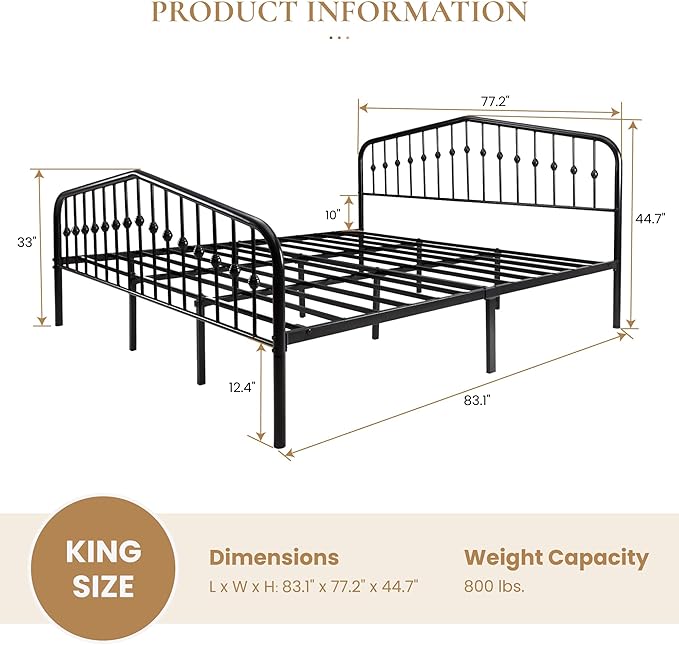 SHA CERLIN King Size Metal Platform Bed Frame