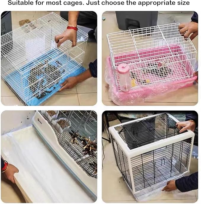 Small Animal Cage Liners Disposable, 50 PCS Large Rabbit Cage Tray Liner Pet Litter Pan Bags Plastic Film Cover for Guinea Pig Bunny Bird Chinchilla Hedgehog (Extra Large)