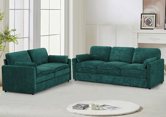 Classic Chenille Sofa Set with 2 Extra Armrest Pillows, Loveseat and 3-Seat
