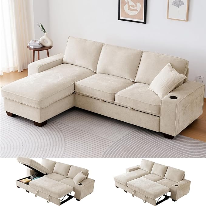 99" Convertible Sleeper Sofa Bed, L Shaped