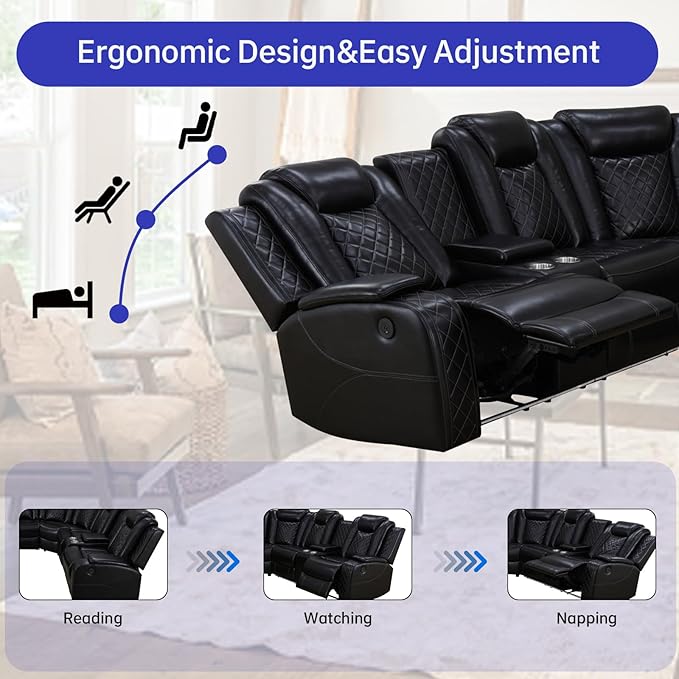 Power Reclining Leather Sectional Couch