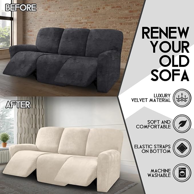 ULTICOR Velvet 8-Pieces Recliner Sofa Covers Stretch Reclining Couch Covers