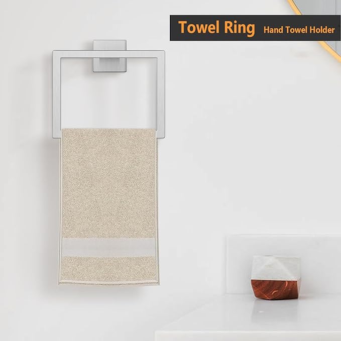 JOPOFI Towel Ring - Thicken Stainless Steel Towel Holder, Towel Racks for Bathroom, Square Modern Design Hand Towel Holder, Contemporary Hand Towel Bar - Brushed Nickel