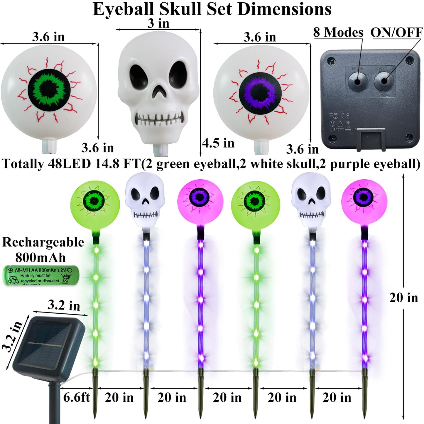 Mankinlu Halloween Decorations Outdoor Solar Garden Lights,6 Pack Scary Eyeball Skull Outside Decor,8 Modes Solar Halloween Lights for House Grave Patio Yard Lawn Pathway Halloween Party Ghost Decor