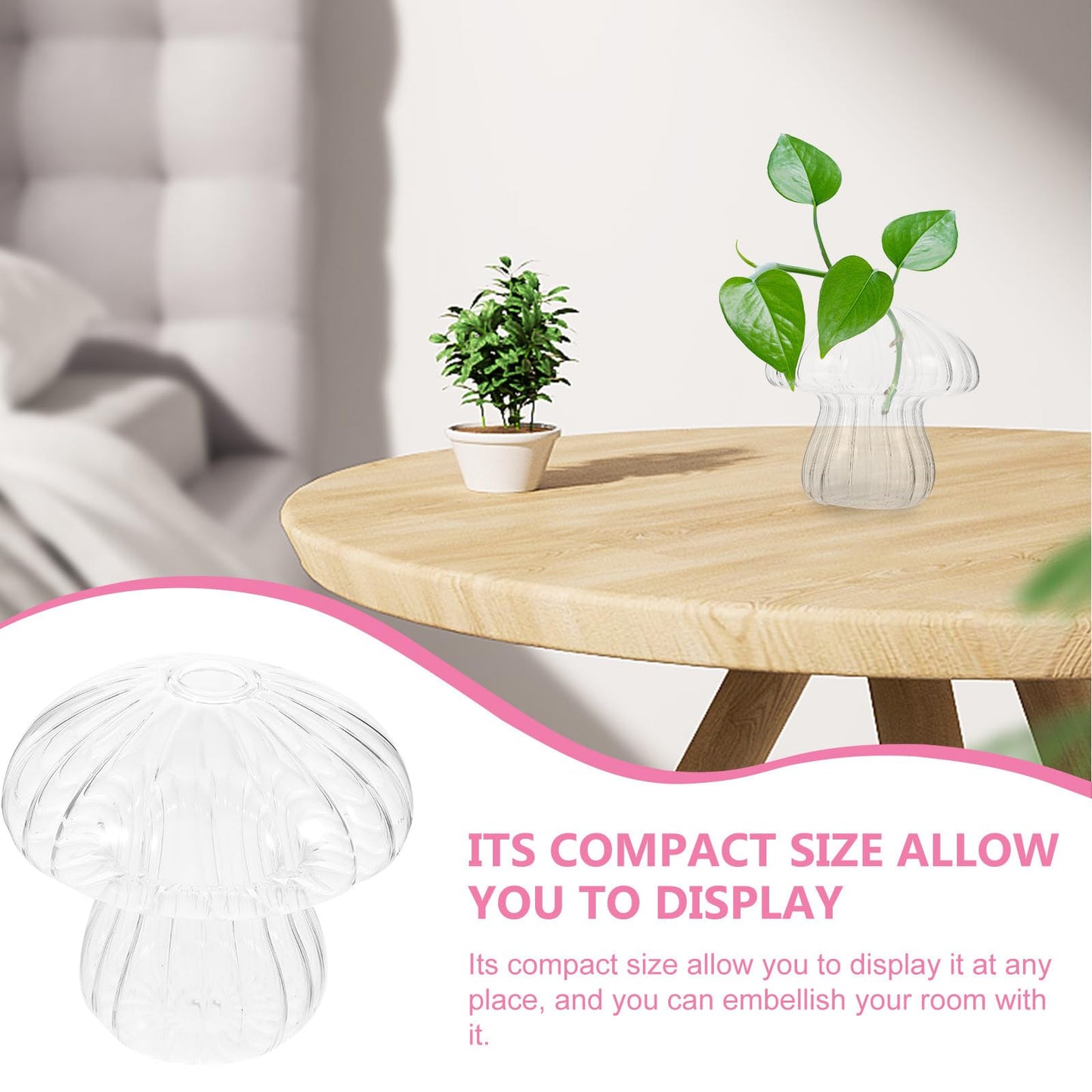 Cabilock Mushroom Shaped Glass Vase Hydroponic Flower Planter 10x10x9.3cm Decorative Home Tabletop Terrarium Vase for Indoor Plant Display