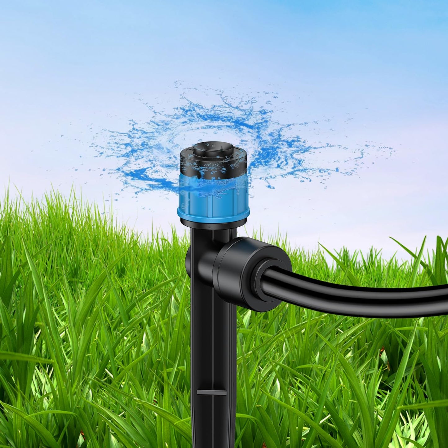 Pawfly 60 Pcs Drip Irrigation Emitters, Drip Emitters Sprinklers with Stake Drip Irrigation System Parts for 1/4 Inch Tubing, Water Flow Irrigation Drippers with Adjustable 360 Degree
