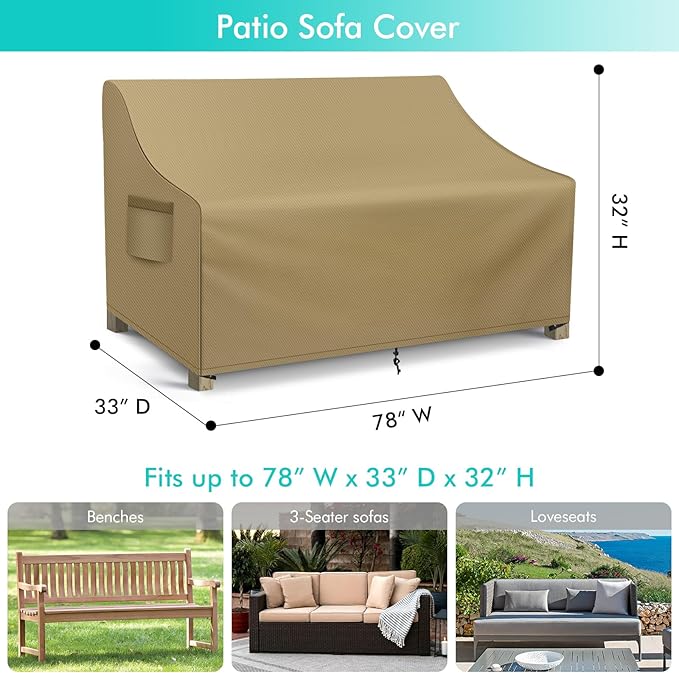 WLEAFJ Patio Sofa Cover Waterproof, 3-Seater Outdoor Sofa Cover, Heavy Duty
